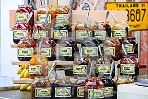 Jars of crepe jam at a food festival in Bucharest, Romania Ã¢â¬â 2019